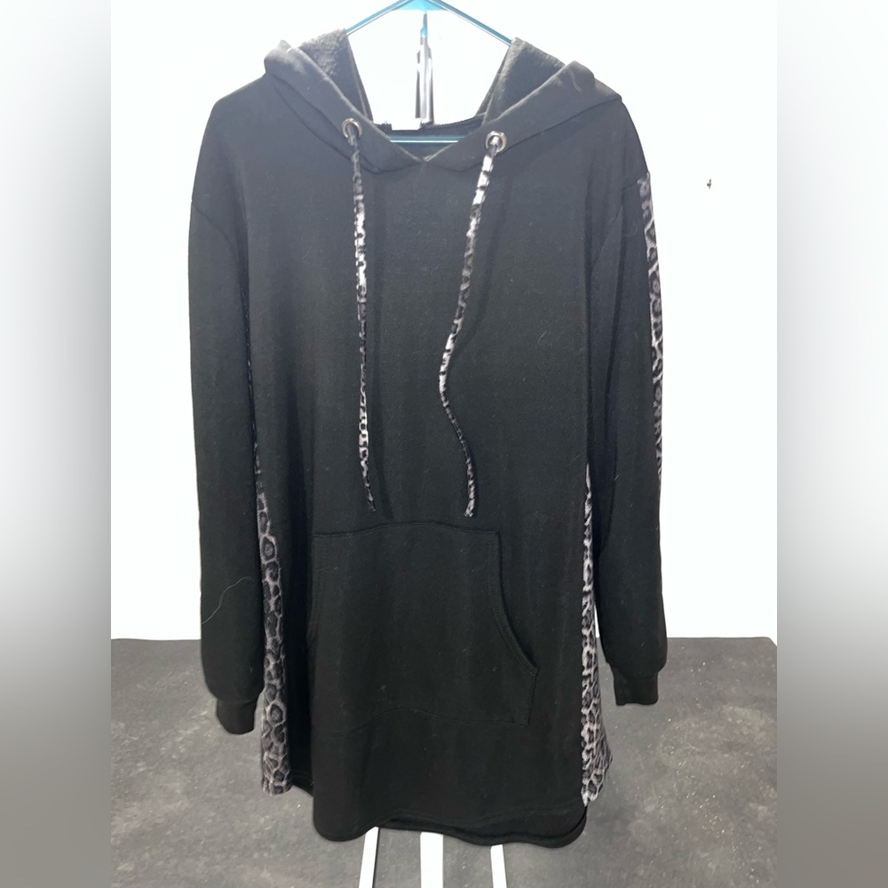 Black Hoodie with Leopard Print Accents